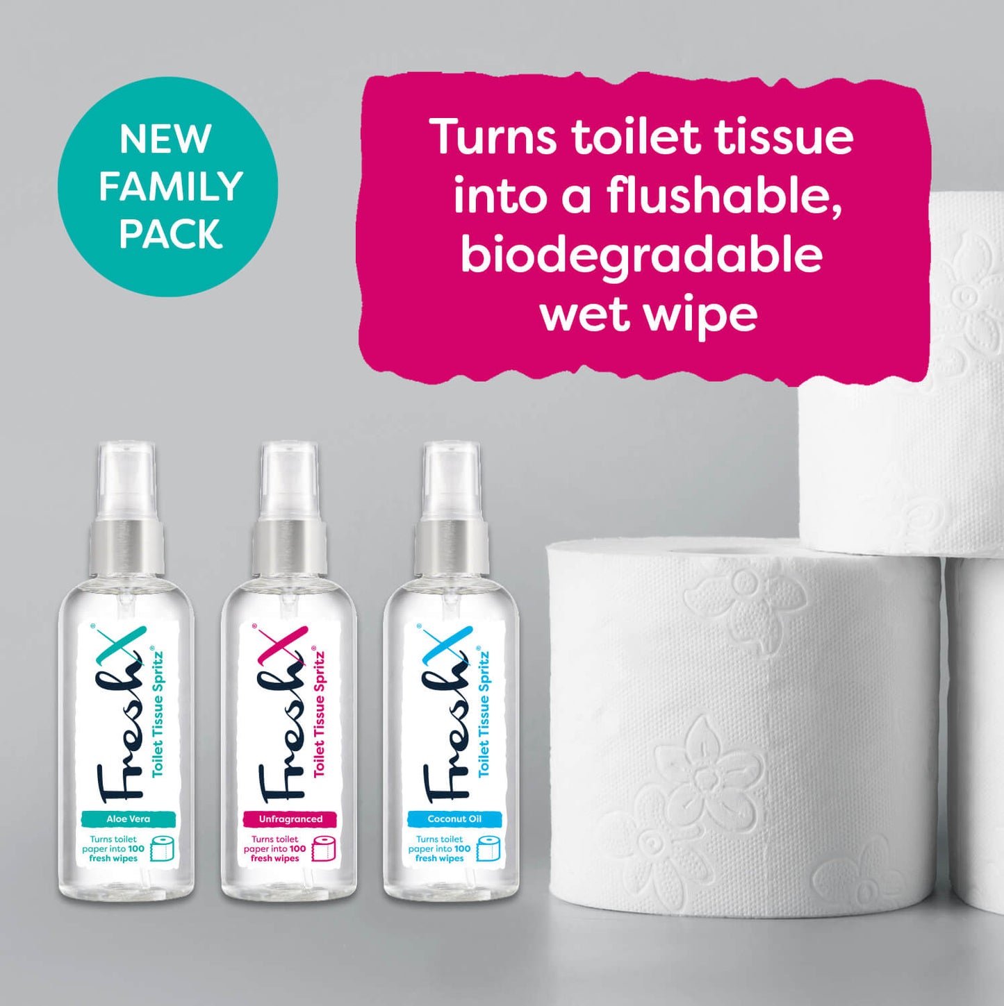 FreshX Toilet Paper Spray 3 x 50ml pack - Eco Friendly Wet Wipe Alternative